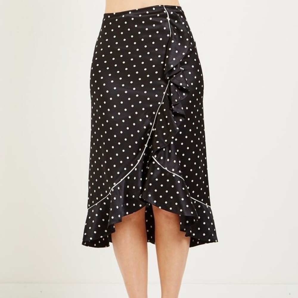 Ganni Dufort Silk Polka Dot Ruffle Skirt